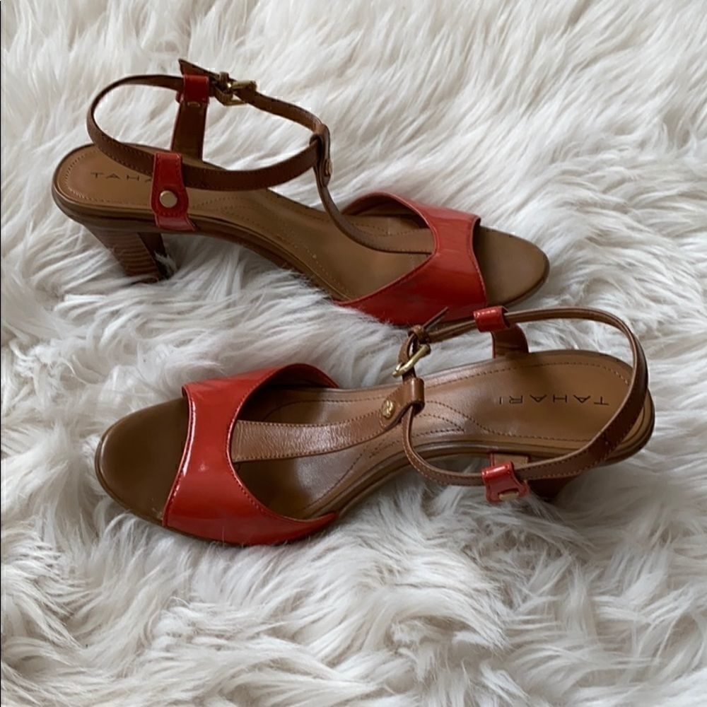 Tahari | Betsy T Strap Orange & Brown Pumps | 7